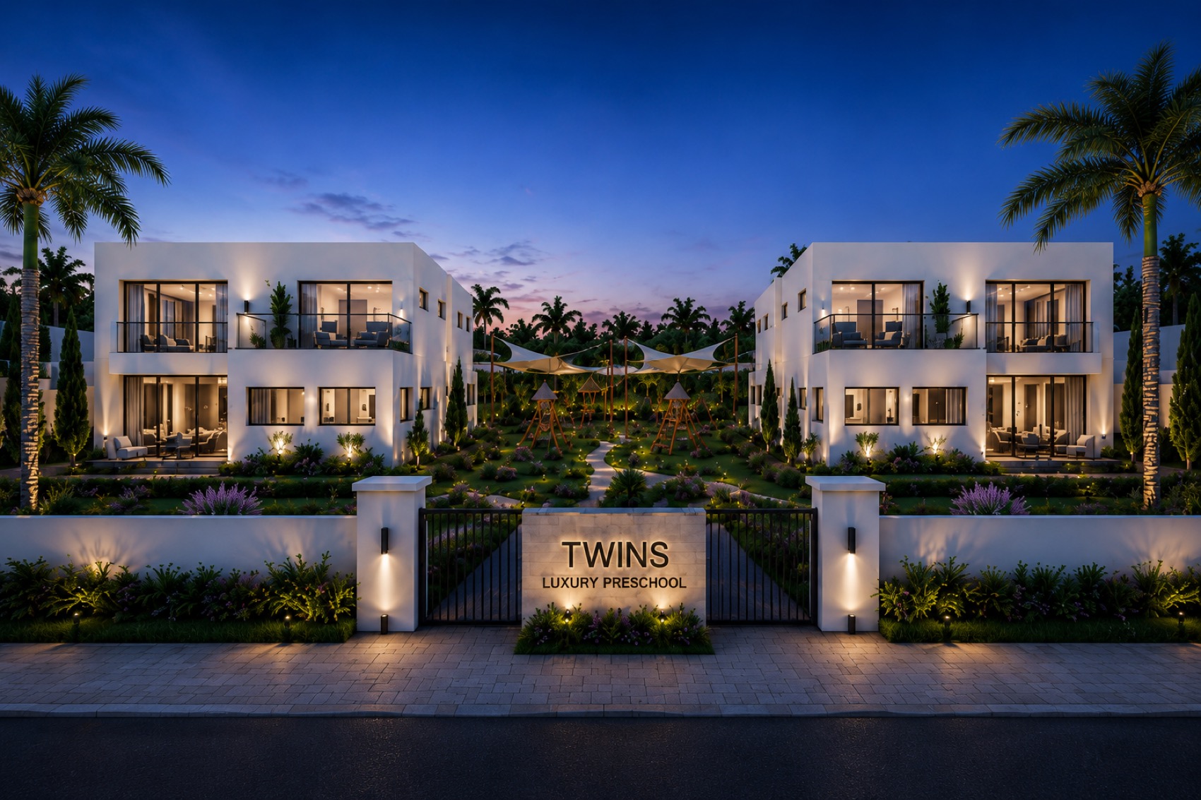 Illuminated exterior and pool